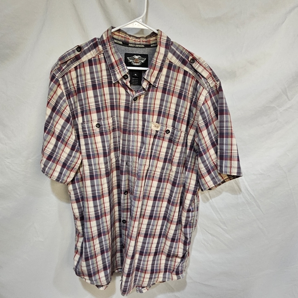 Harley Davidson Genuine Men's Plaid Short Sleeve Button Up Shirt Size X-Large